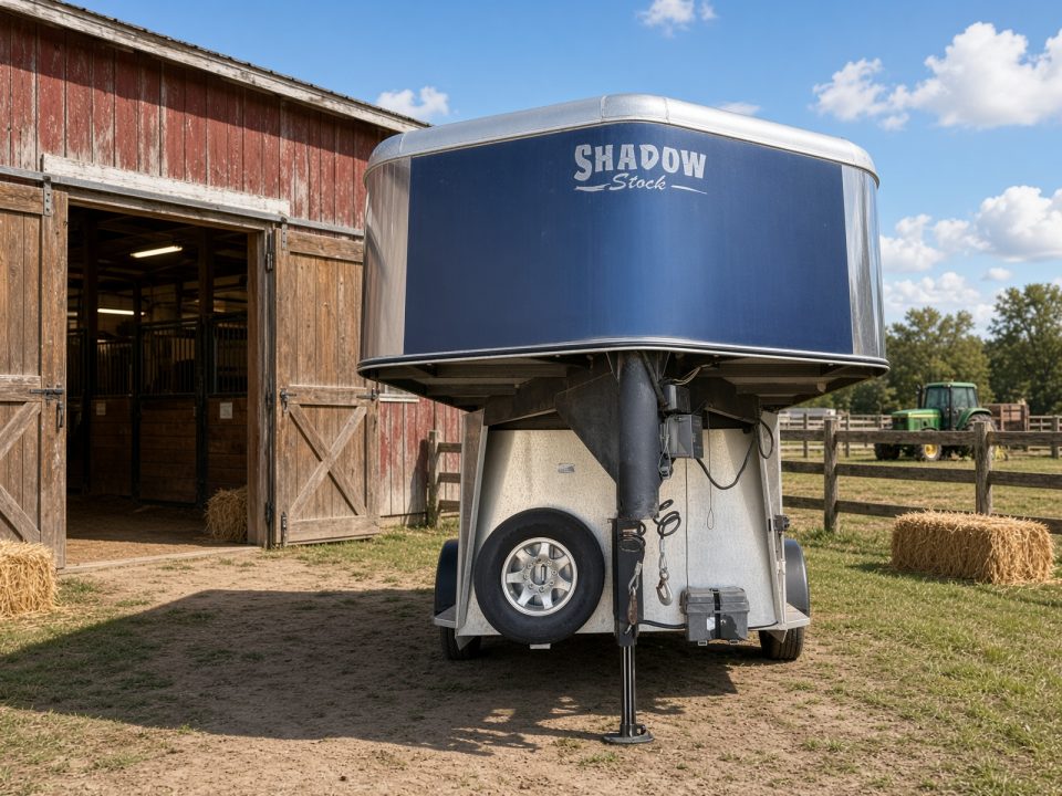 Used 2021 Shadow 5 Horse Blue Gooseneck Horse Trailer with Awning & Exterior Lights Horse Trailer