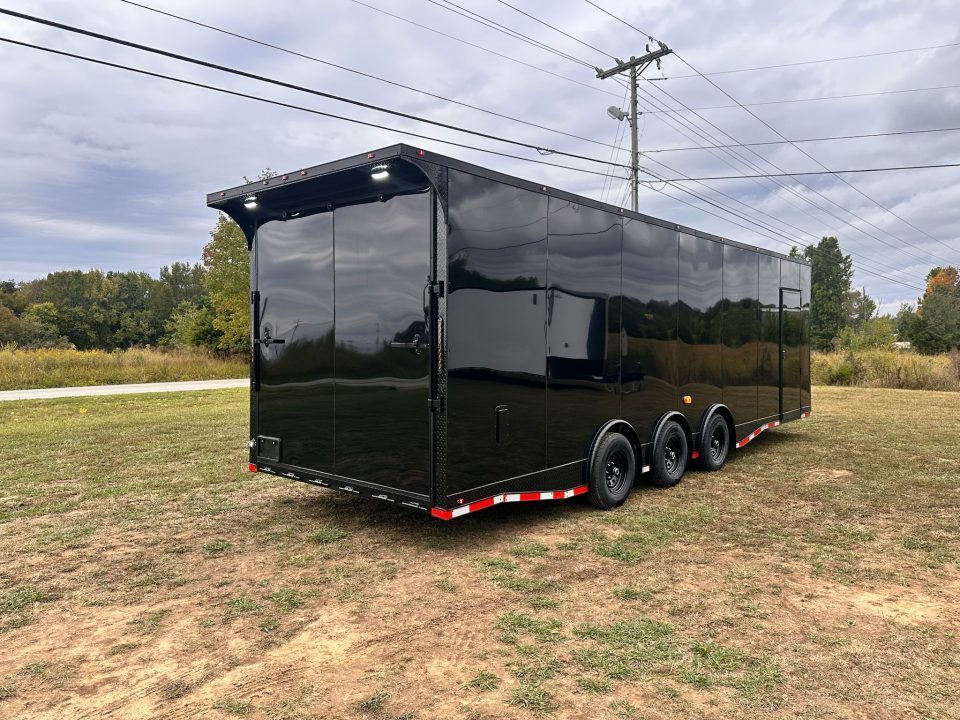 New 2027 8.5x28 Car Hauler 7'6" Interior - 5200lb Triple Spread Torsion - Black poly-blackout- Enclosed Car Hauler