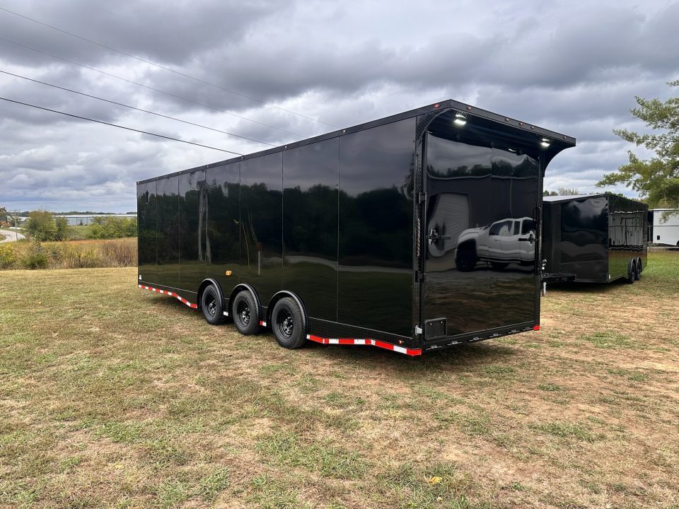 New 2027 8.5x28 Car Hauler 7'6" Interior - 5200lb Triple Spread Torsion - Black poly-blackout- Enclosed Car Hauler