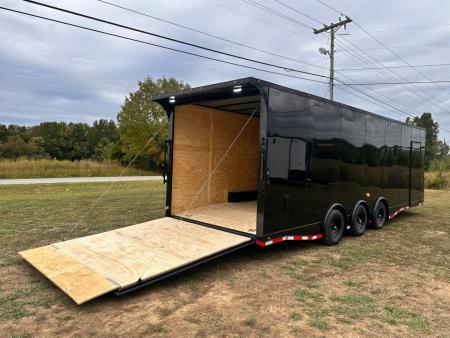 New 2027 8.5x28 Car Hauler 7'6" Interior - 5200lb Triple Spread Torsion - Black poly-blackout- Enclosed Car Hauler