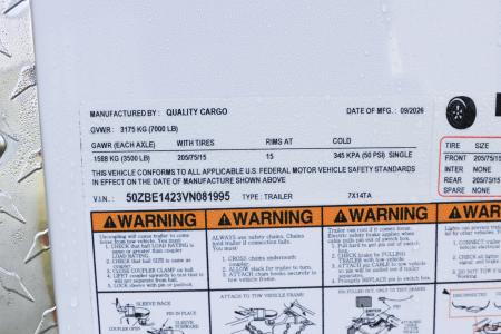 New 2027 7X14 Quality Trailers Cargo Trailer