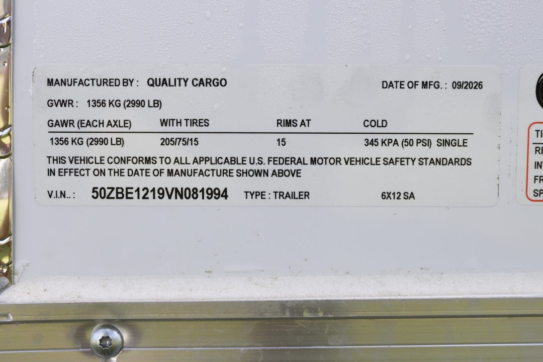 New 2027 6X12 Quality Trailers Cargo Trailer