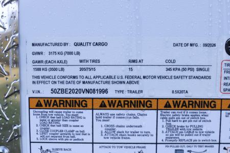 New 2027 8.5X20 Quality Trailers Cargo Trailer