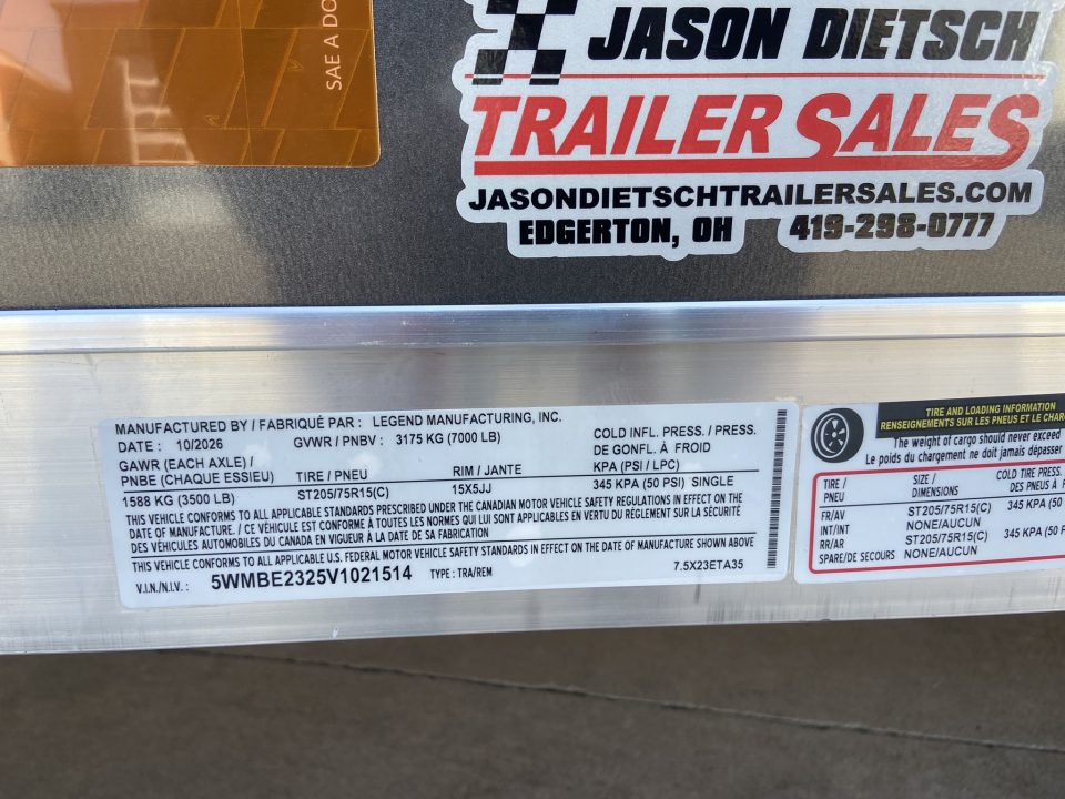 New Legend 7.5X23 3 Snowmobile Trailer