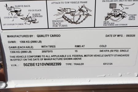 New 2027 6X12 Quality Trailers Cargo Trailer