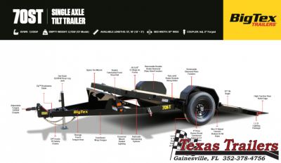 New 70ST-13BK BIG TEX 7' X 13' SINGLE AXLE TILT DECK EQUIPMENT TRAILER