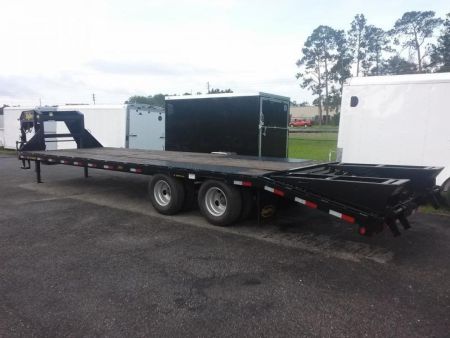 New 22GN-25D5A-FRBK BIG TEX 8.5' X 25' GOOSENECK DUAL TANDEM FLATBED W/ 5' FOLD UP RAMPS & FREE SPARE TIRE