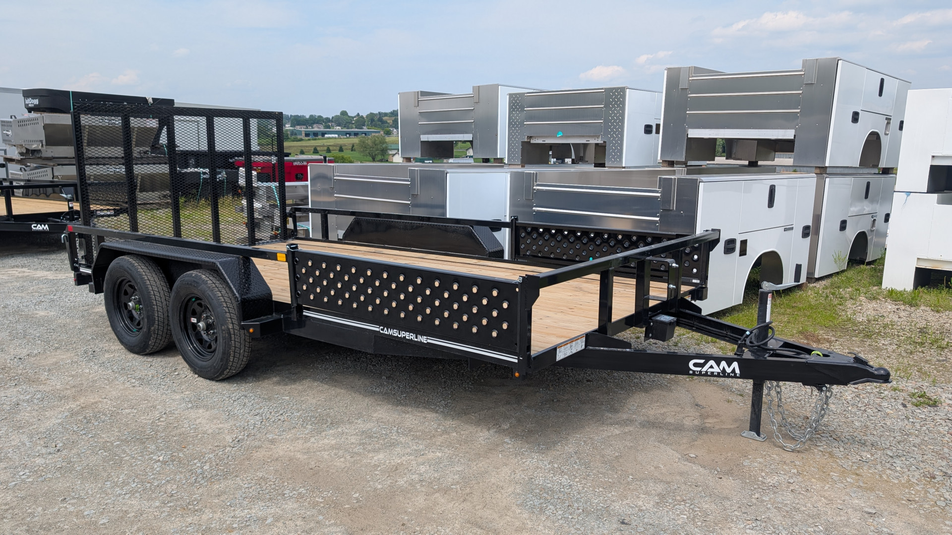 New 2025 CAM SUPERLINE 7x14 Tandem Axle Tubular Top Rail Utility Trailer w/ ATV SIDE RAMPS