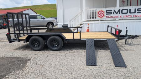 New 2025 CAM SUPERLINE 7x14 Tandem Axle Tubular Top Rail Utility Trailer w/ ATV SIDE RAMPS
