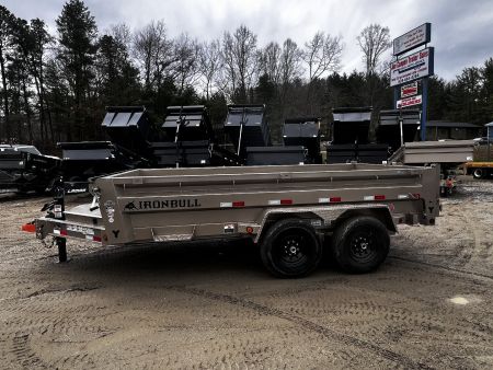 New 2025 Iron Bull Dump Trailer / DWB Series / 83" Wide x 14' Long / 2-7,000# Electric Brake Axles / Tarp / Ramps / Combo Rear Gate / Tan Powder Coat