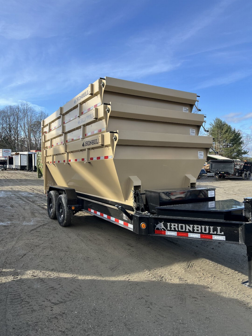 New 2025 IRON BULL / ROLL-OFF DUMP TRAILER / BUMPER PULL / 2-7,000# AXLES / 20 K WARRIOR WINCH / WITH 3-16' DUMP BINS