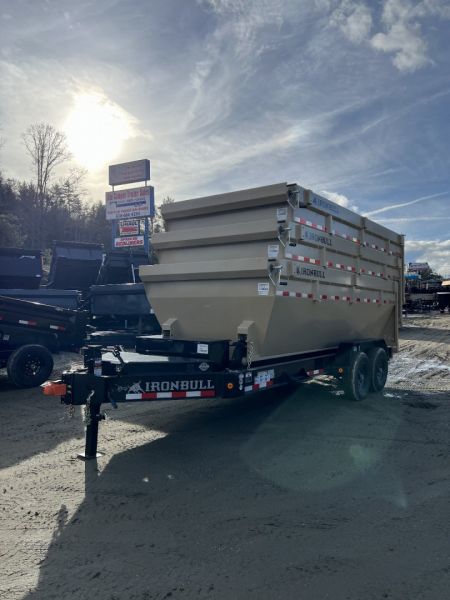 New 2025 IRON BULL / ROLL-OFF DUMP TRAILER / BUMPER PULL / 2-7,000# AXLES / 20 K WARRIOR WINCH / WITH 3-16' DUMP BINS