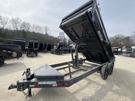 New 2024 Iron Bull Dump Trailer / DWB Series / 83" Wide x 14' Long / 2-7,000# Electric Brake Axles / Tarp / Ramps / Combo Rear Gate / Gray Powder Coat
