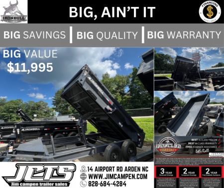 New 2024 Iron Bull Dump Trailer / DWB Series / 83" Wide x 14' Long / 2-7,000# Electric Brake Axles / Tarp / Ramps / Combo Rear Gate / Gray Powder Coat