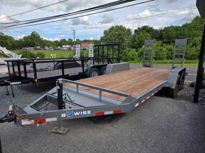 New 7 x 18 B-Wise EH18-12 Low Profile Implement Equipment Trailer, 12K GVWR **Hammertone Gray w/Adj. Coupler, 5' Ramps