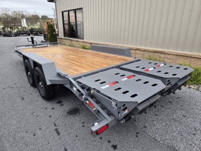 New 7 x 20 BWISE EF20-14-HD Equipment Trailer, 15.4K GVWR ***Hammertone Gray w/ I-Beam Frame, Full-Width Ramps, Winch Mount, 3' Self-Cleaning Dovetail