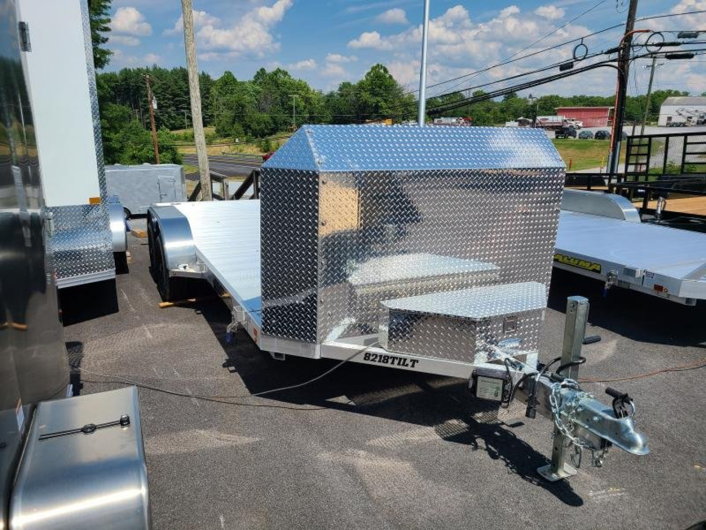 New 7 x 18 Aluma 8218 Anniversary Edition Tilt Car/Utility Trailer, 7k GVWR ***w/Stone Guard, Toolbox, LED Bed Lights, Black Alum Wheels