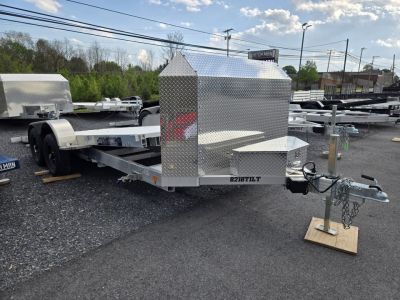 New 7 x 18 Aluma 8218 Anniversary Edition Tilt Car/Utility Trailer, 7k GVWR ***w/Stone Guard, Toolbox, LED Bed Lights, Black Alum Wheels