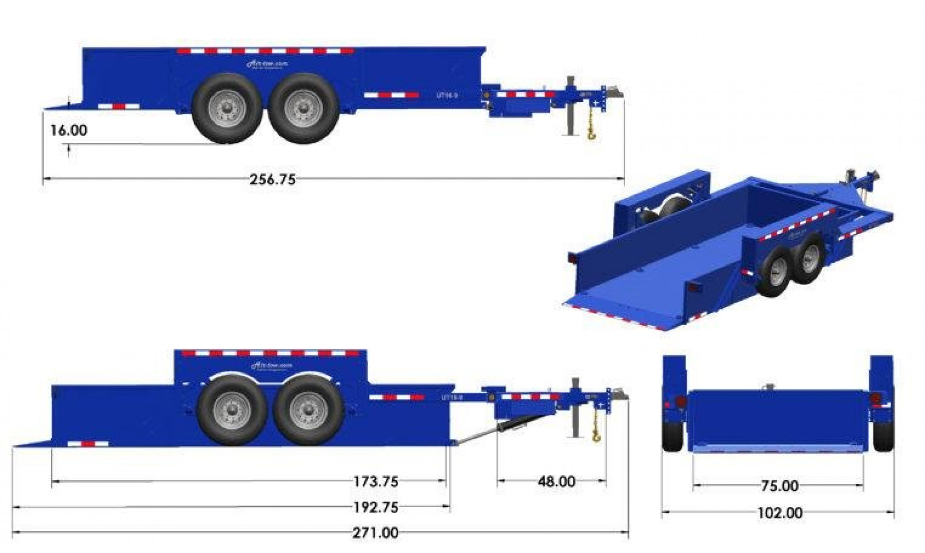 New 6'3" x 16' Air-Tow UT16-14 Steel Side Drop Deck Equipment Flatbed Trailer, 18k ***w/Spare Tire Mount & 110v Battery Charger