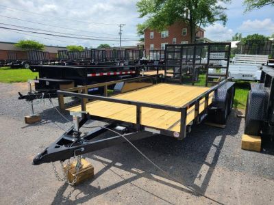 New 7 X 14 Sure-Trac Tube Top Utility Trailer, 7k GVWR ***w/Reinforced Landscape Gate, Spare Mount, Set Back Jack