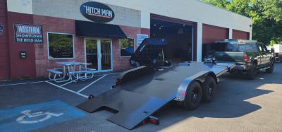 New 7 x 18 BWISE Hydraulic Tilt Car Hauler Car / Racing Trailer 10k w/SmittyBuilt Winch**BLOW OUT SALE