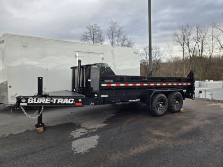 New 7 x 14 Sure-Trac Pro-Series I-Beam Frame Telescopic Dump Trailer, 15.4k GVWR w/ Hydraulic Jack