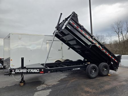 New 7 x 14 Sure-Trac Pro-Series I-Beam Frame Telescopic Dump Trailer, 15.4k GVWR w/ Hydraulic Jack