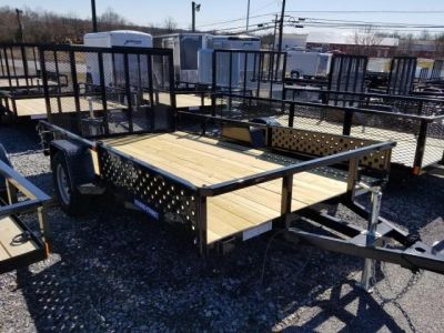 New 7 x 12 Sure-Trac Tube Top ATV Landscape Trailer, 3k GVWR ***w/Side Loading Ramps, Spring Assist Gate, Set Back Jack, & Spare Mount