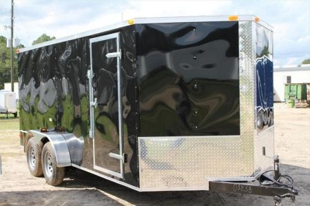 New 2026 New 7 X 14 Tandem Axle, V-Nosed Enclosed Motorcycle Cargo Trailer.