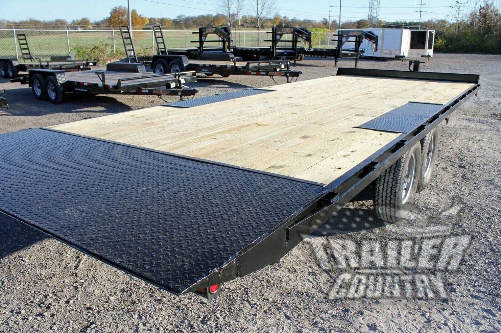 New 2026 NEW 102'' x 22' Heavy Duty Bumper Pull Wood Deck Power Up & Down Tilt Deck Trailer