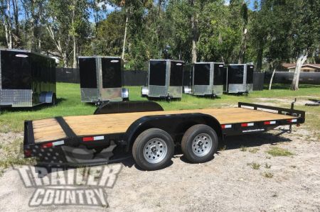 New 2026 New 7'x18' (16' + 2') Heavy Duty Open Wood Deck Car Hauler Trailer w/ 7,000 lb G.V.W.R.
