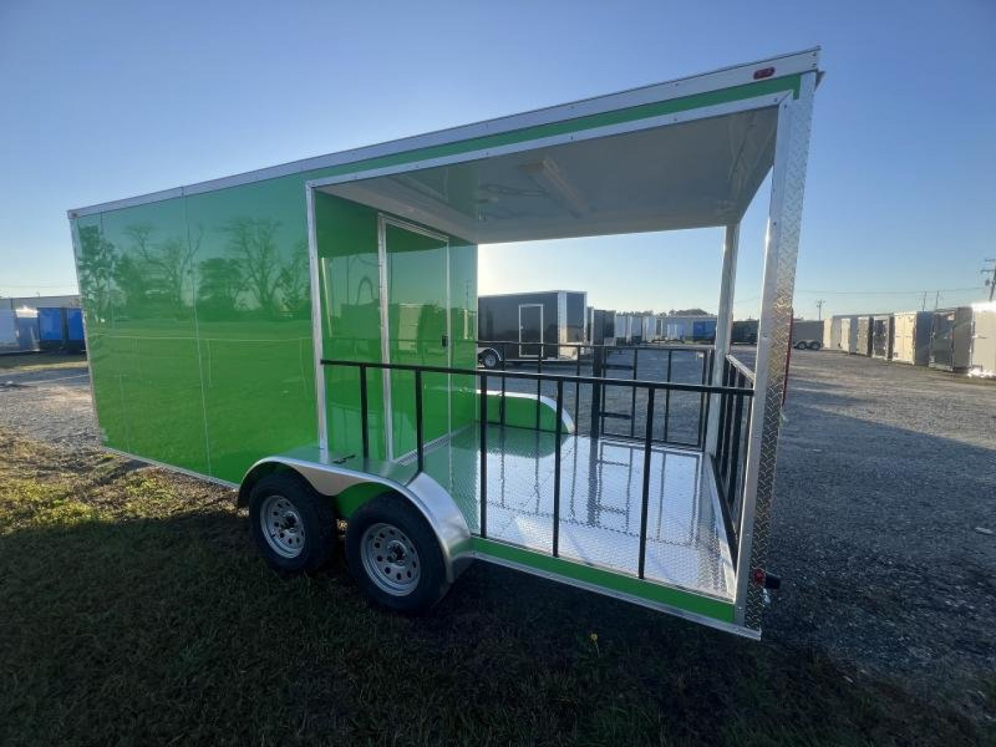 New 2027 South Georgia Cargo Trailers 7x18 Tandem Axle BBQ Trailer – Green PolyCore | Porch Package | 7,000 lb GVWR