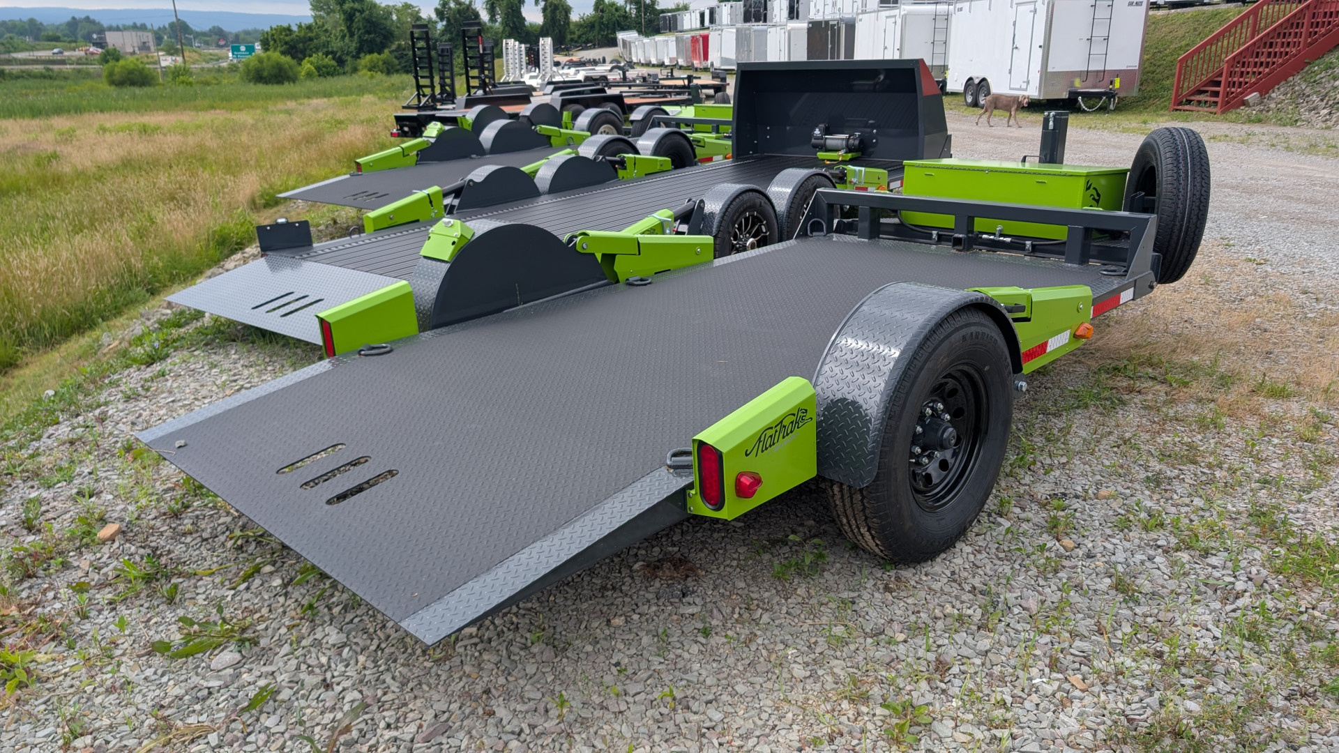 New 2025 "FlatTrak" by Belmont 6x12 Lay Flat Tilt Equipment Hauler (FCH7212) w/ Hydraulic Jack