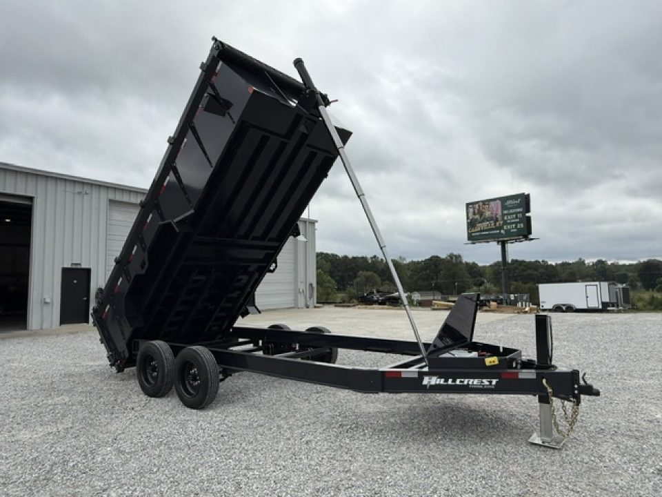 New Hillcrest Dump 7x16 17.6k 40" Sides BP W/ HD Tube Ramps & Hydraulic Jack