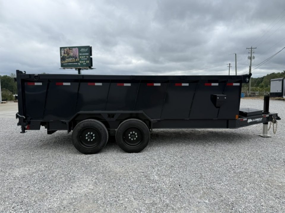 New Hillcrest Dump 7x16 17.6k 40" Sides BP W/ HD Tube Ramps & Hydraulic Jack