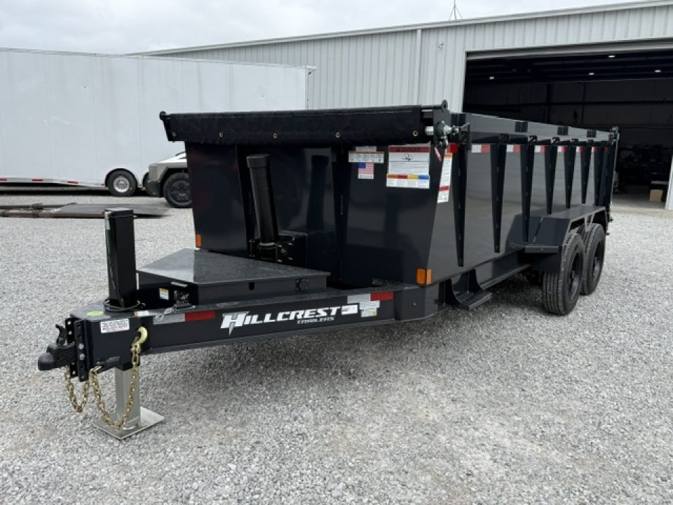 New Hillcrest Dump 7x16 17.6k 40" Sides BP W/ HD Tube Ramps & Hydraulic Jack