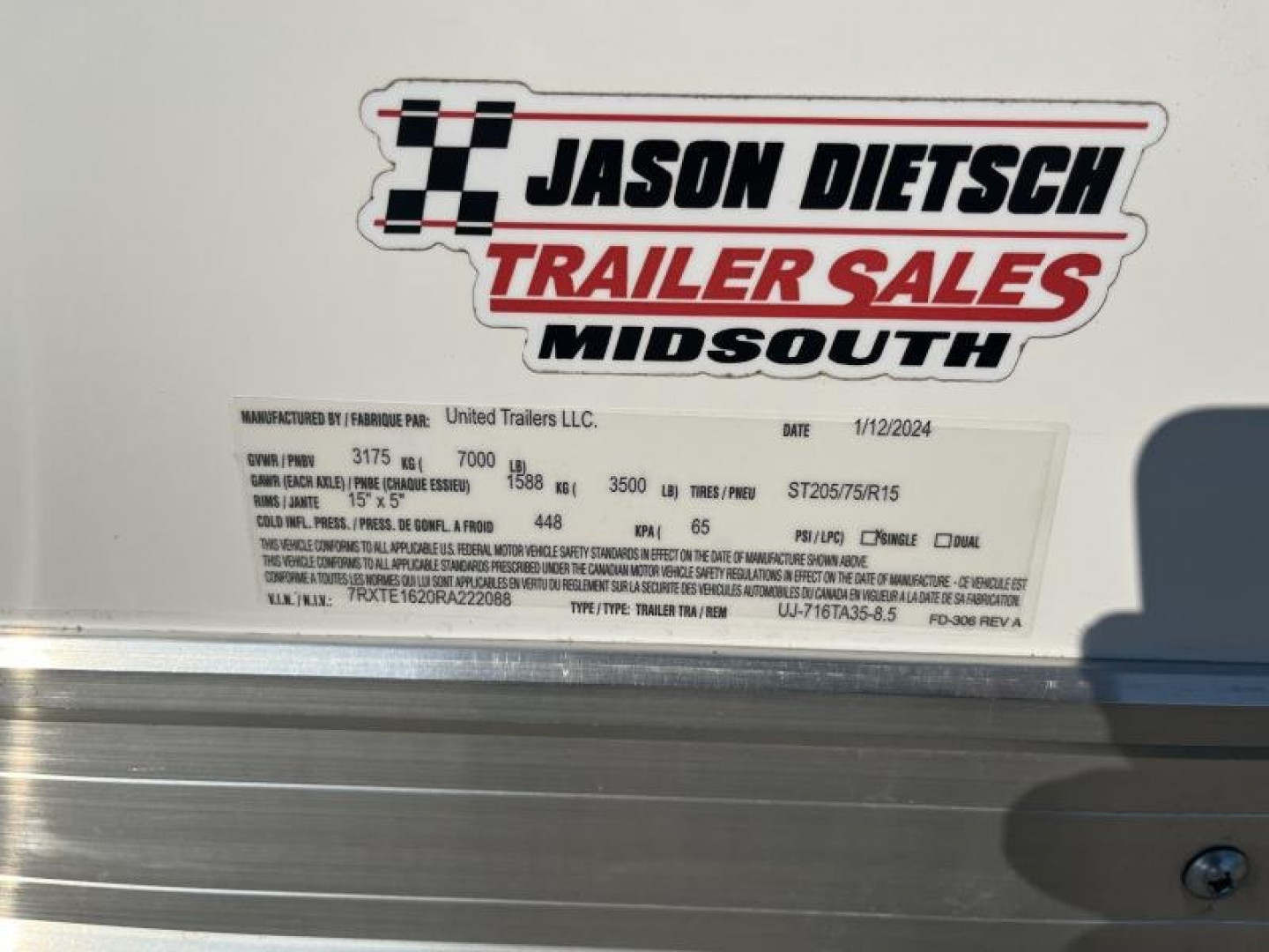 New 2024 United Trailers UJ-716TA35-8.5 Cargo / Enclosed Trailer