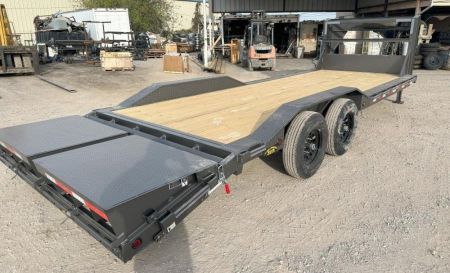 New 2025 East Texas Trailers 102" x 24' Tandem Axle Gooseneck Lowstyle with Mini Macho Dove Equipment Trailer