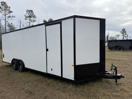 New 8.5X24 Rock Solid Cargo White Blackout with Polycore Car Hauler