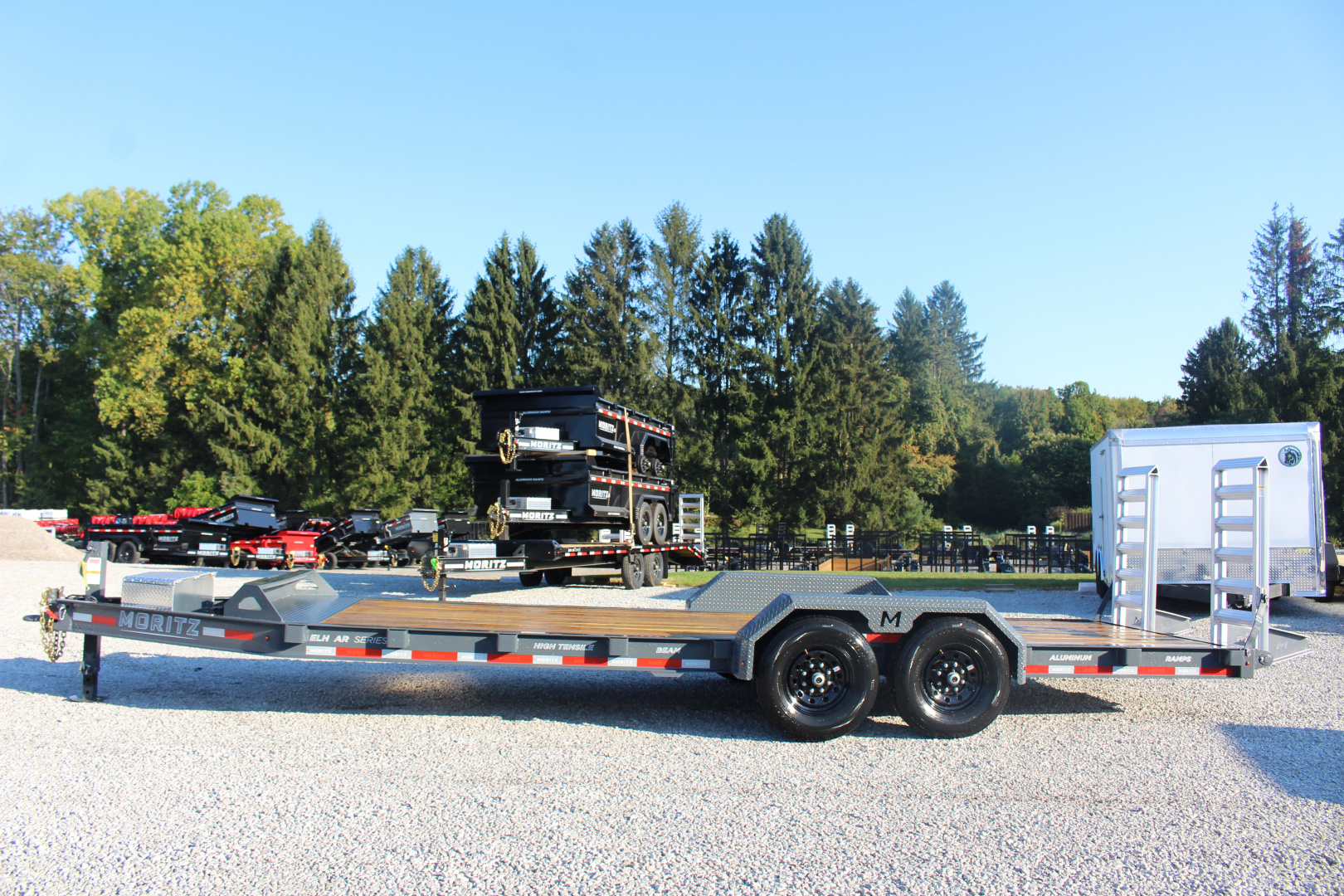 New 2025 Moritz ELBH 7' x 22' Low Pro - Aluminum Ramps - Equipment Trailer - 14000# GVW