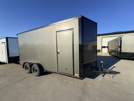 New 2026 Cross Charcoal/Black 7'x16' 10k Alpha Flat Top V-Nose Enclosed Cargo Trailer