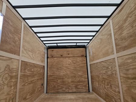 New 7 x 14 Homesteader Intrepid V-Nose Cargo 7k GVWR **White w/ BlackOut Pkg, 6" Extra Height & Ramp Door Package, Rear Spoiler w/ Lights