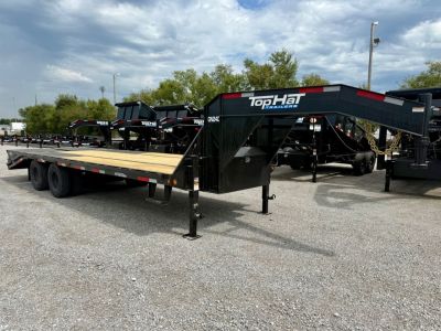 New 2026 Top Hat Trailers GN240-25x102 Flatbed Trailer w/ Jumbo Ramps & 14 Ply Upg. (20'+5')