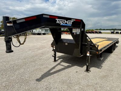 New 2026 Top Hat Trailers GN240-25x102 Flatbed Trailer w/ Jumbo Ramps & 14 Ply Upg. (20'+5')