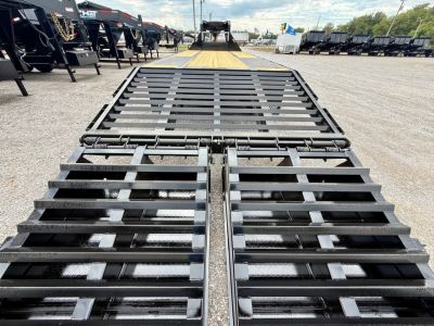 New 2026 Top Hat Trailers GN240-25x102 Flatbed Trailer w/ Jumbo Ramps & 14 Ply Upg. (20'+5')