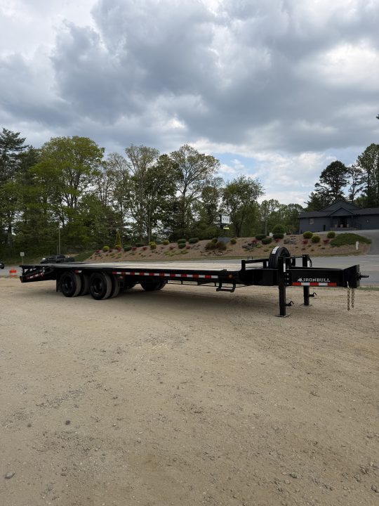 New 2026 Iron Bull FLP Series 102"x25' / 2-10,000# Electric Brake Axles / 16" Dual Wheels / 5' Rampage Ramps / Deckover Trailer / Dual 12k set back jacks