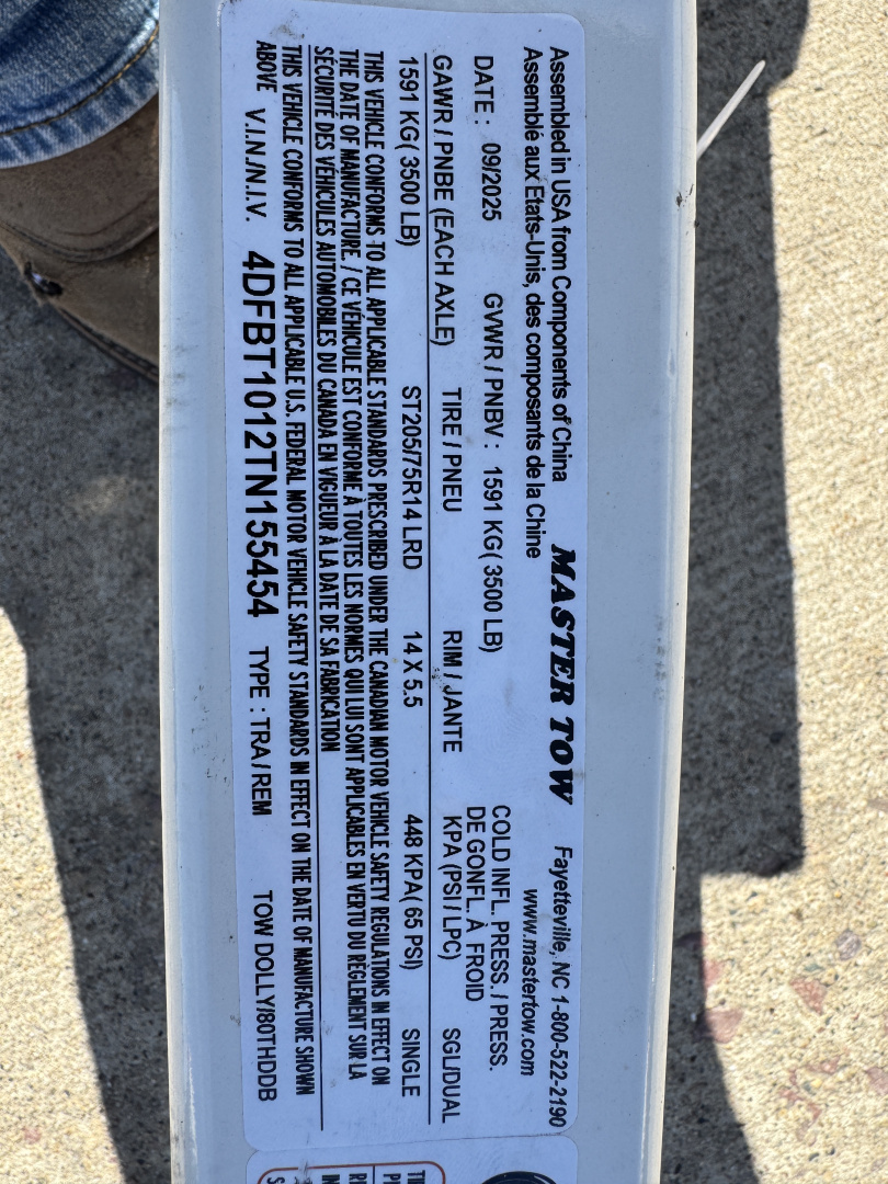 New 2027 Master Tow 80THD Car Tow Dolly Utility Trailer