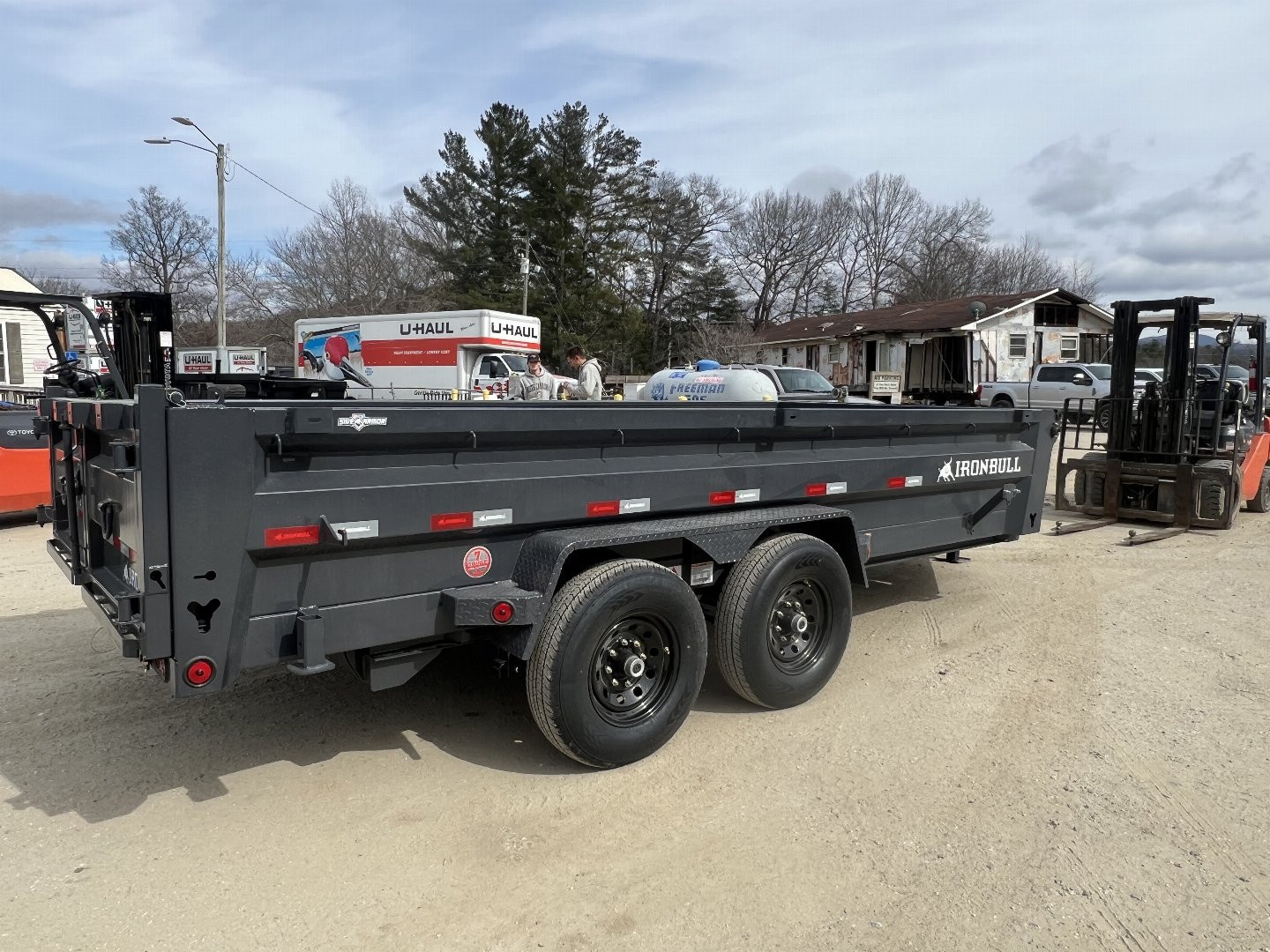 New 2026 Iron Bull Dump Trailer / DWB Series / 83" Wide x 16' Long / 2-7,000# Electric Brake Axles / Tarp / Ramps / Combo Rear Gate / Gray Powder Coat
