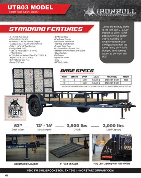 New 2026 Norstar UTB 83x14 Utility Trailer