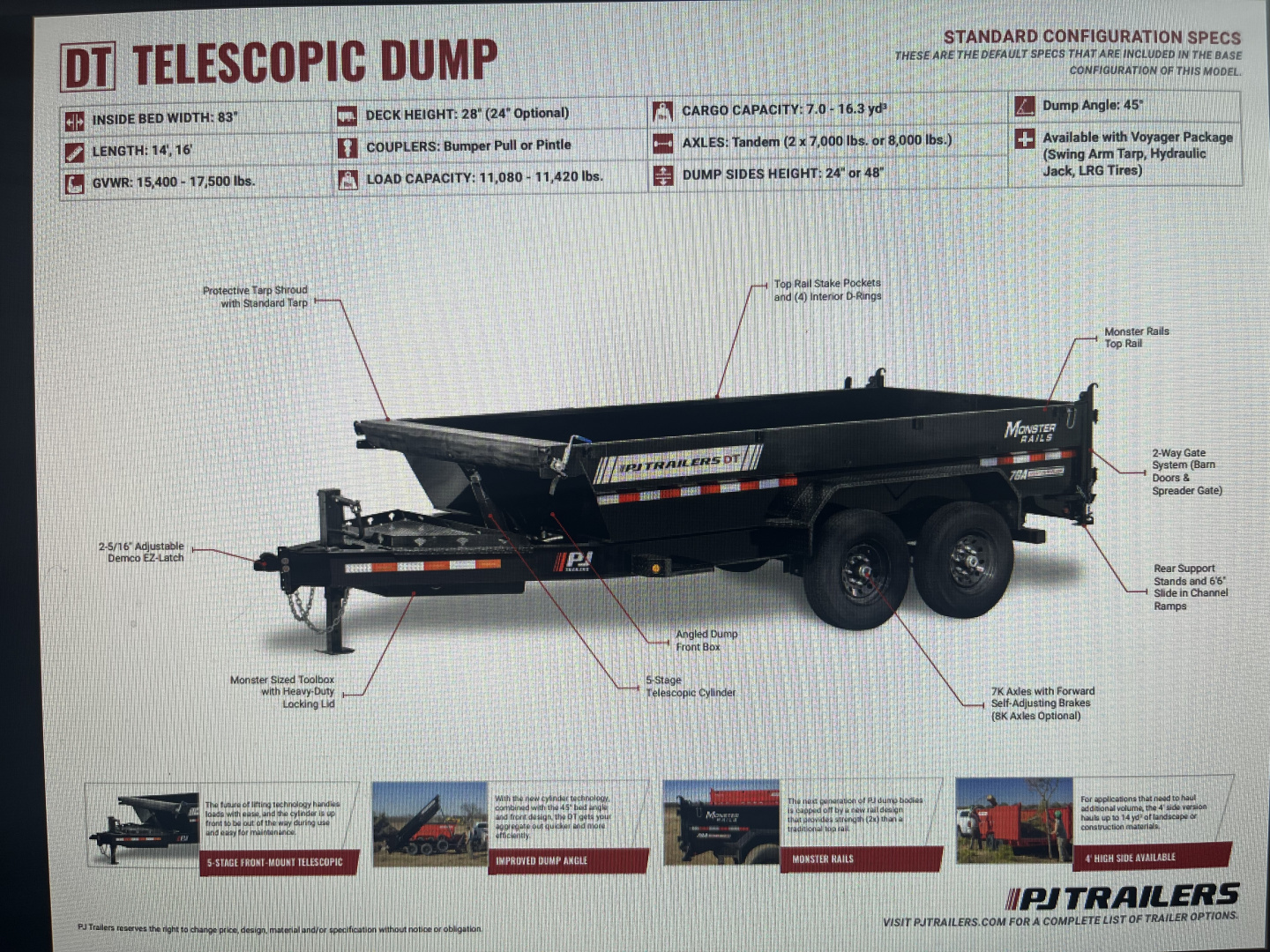 New 2026 PJ Trailers 83"X14' TELESCOPIC DUMP TRAILER 14K